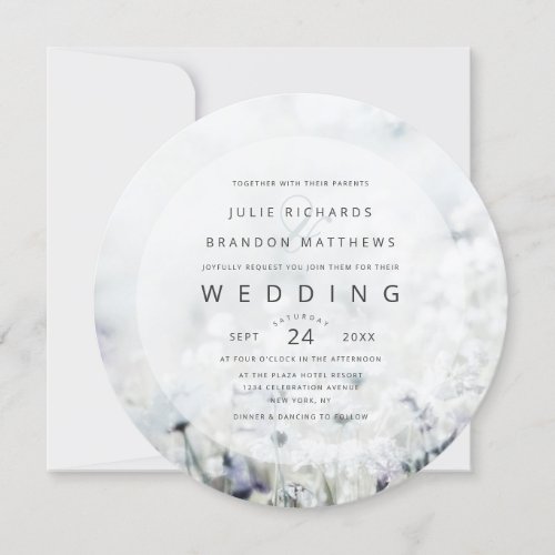 Meadow Song fading Wildflowers Circle Wedding Invitation