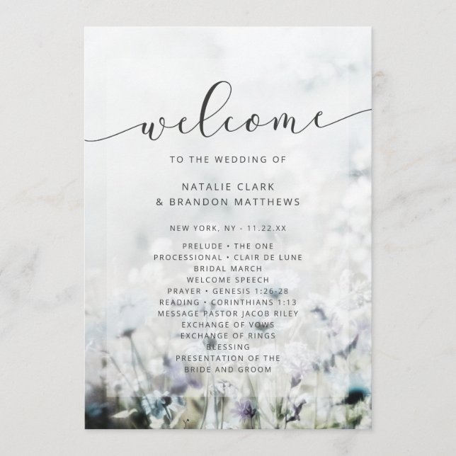 Meadow Song fading Wildflowers Wedding Ceremony Program (Front)