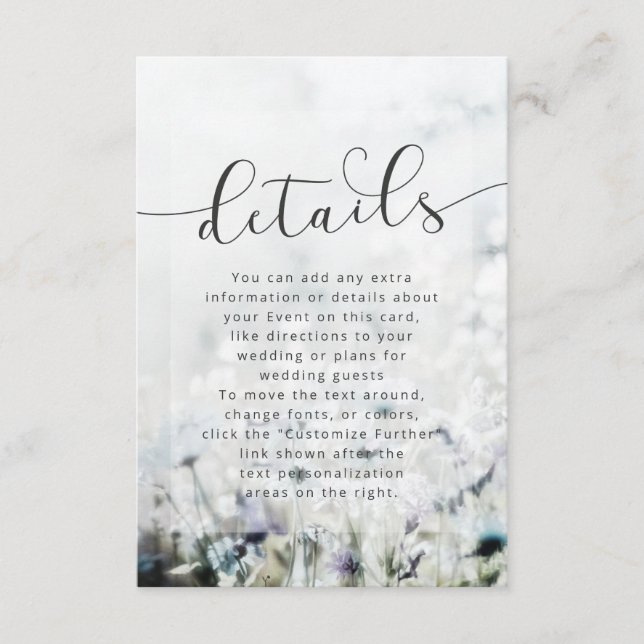 Meadow Song fading Wildflowers Wedding Details Enclosure Card (Front)