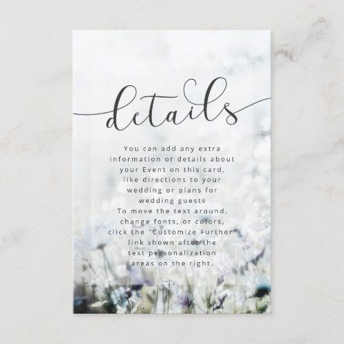 Meadow Song fading Wildflowers Wedding Details Enclosure Card