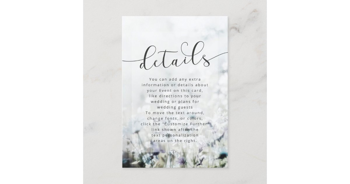 Meadow Song fading Wildflowers Wedding Details Enclosure Card Zazzle