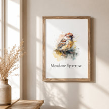 Meadow Sparrow Farmhouse Watercolor Wall Art