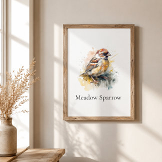 Meadow Sparrow Farmhouse Watercolor Wall Art