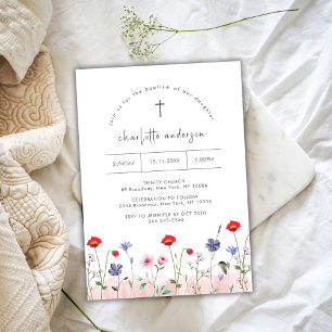 Meadow Summer Little Flower Cross Baptism Invitation