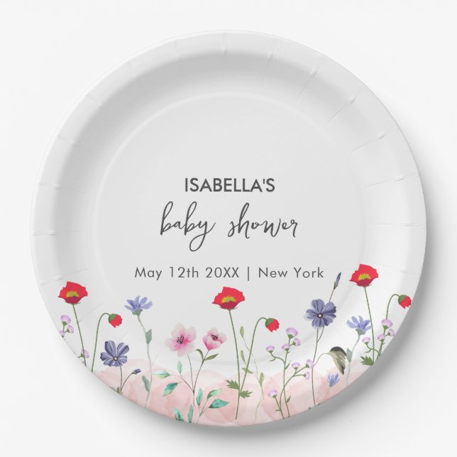 Meadow Summer Wildflower Baby Shower  Paper Plates (Front)
