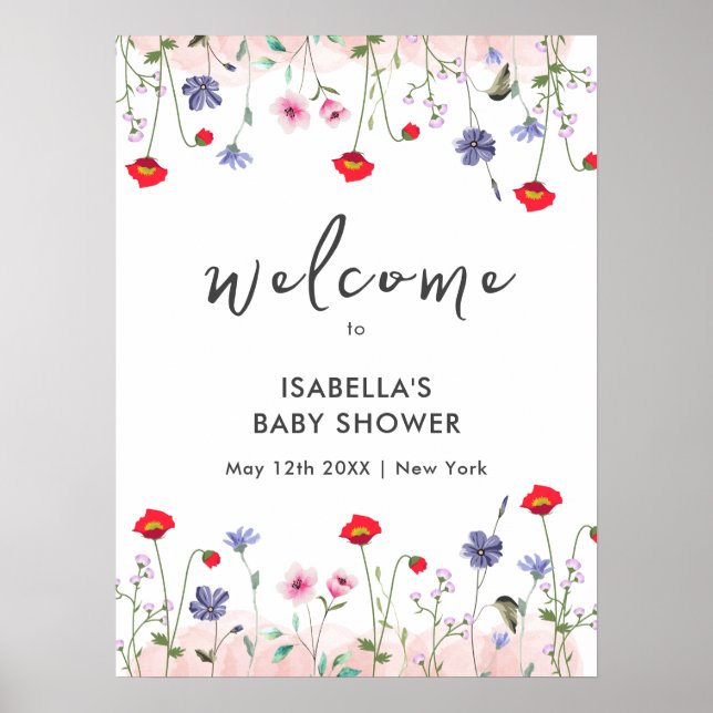 Meadow Summer Wildflower Baby Shower Welcome Poster (Front)