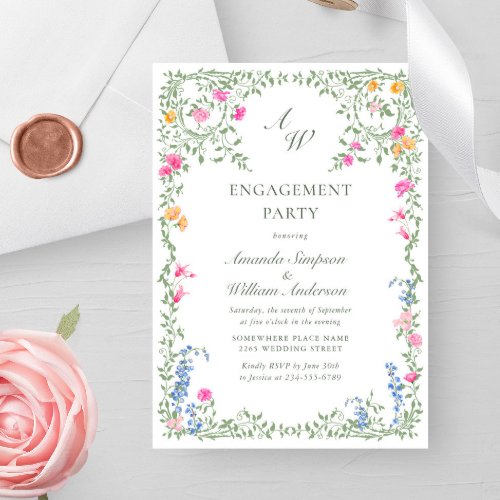 Meadow Watercolor Wildflowers ENGAGEMENT PARTY Invitation