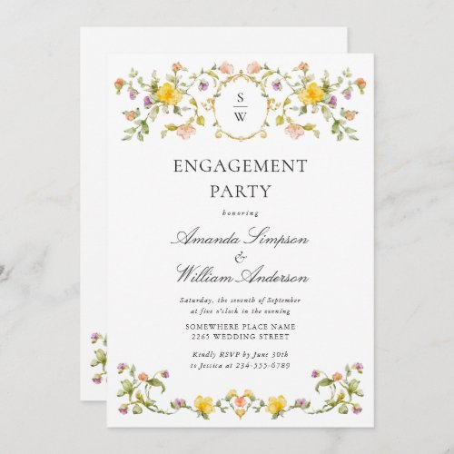 Meadow Watercolor Wildflowers ENGAGEMENT PARTY Invitation