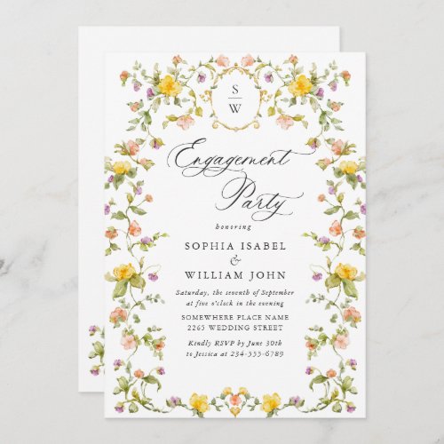 Meadow Watercolor Wildflowers ENGAGEMENT PARTY Invitation