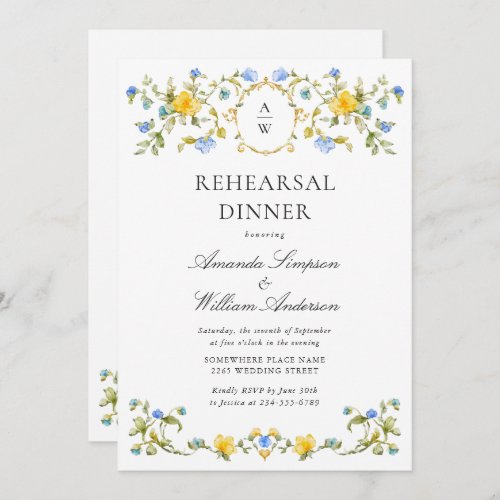 Meadow Watercolor Wildflowers Rehearsal Dinner Invitation