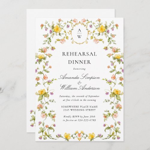 Meadow Watercolor Wildflowers Rehearsal Dinner Invitation