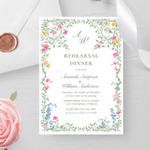 Meadow Watercolor Wildflowers Rehearsal Dinner Invitation