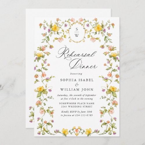 Meadow Watercolor Wildflowers Rehearsal Dinner Invitation