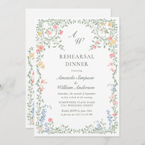 Meadow Watercolor Wildflowers Rehearsal Dinner Invitation