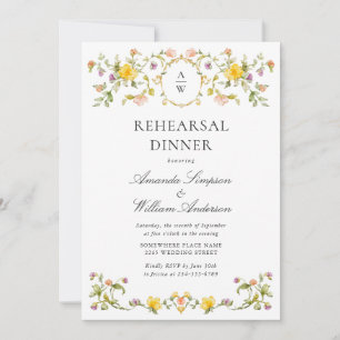 Meadow Watercolor Wildflowers Rehearsal Dinner Invitation