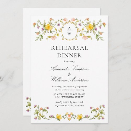 Meadow Watercolor Wildflowers Rehearsal Dinner Invitation