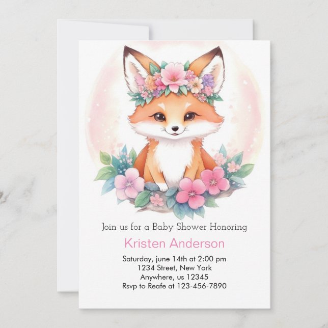 Meadow Whimsical Fox Pink Boho Girl Baby Shower Invitation (Front)