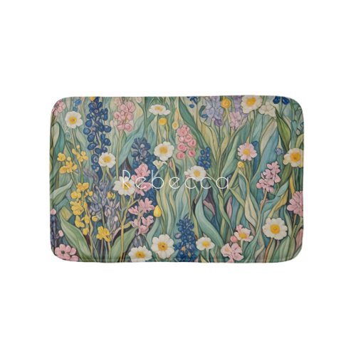 Meadow Whispers Pastel Wildflowers Bath Mat