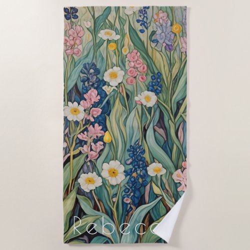 Meadow Whispers Pastel Wildflowers Beach Towel