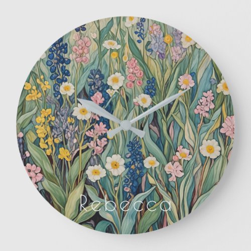 Meadow Whispers Pastel Wildflowers Large Clock