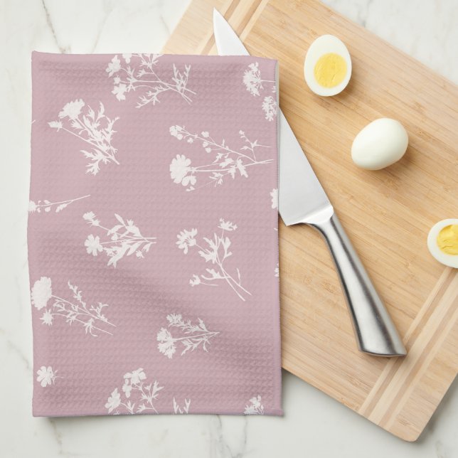 Meadow wild flower delicate pattern blush kitchen towel (Quarter Fold)