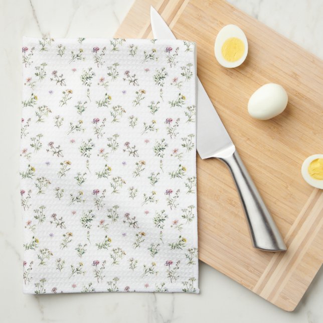 Meadow wild flower delicate pattern kitchen towel (Quarter Fold)