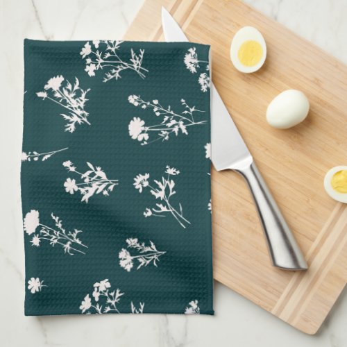 Meadow wild flower delicate pattern _ teal kitchen towel