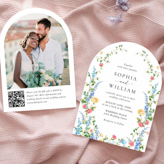Meadow Wildflower Bohemian Wedding QR code Photo Invitation (Creator Uploaded)
