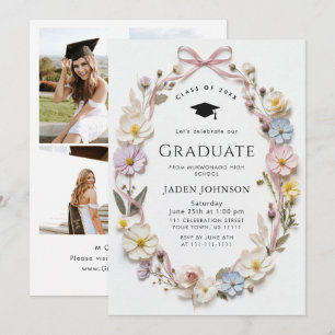 Meadow Wildflower Boho 4 Photo Graduation Party Invitation