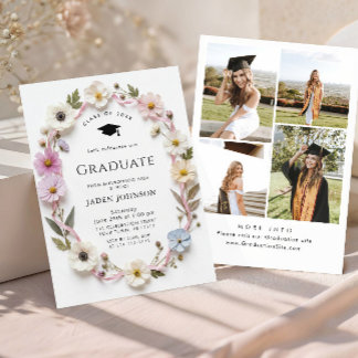 Meadow Wildflower Boho 4 Photo Graduation Party Invitation