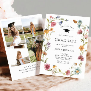 Meadow Wildflower Boho 4 Photo Graduation Party Invitation