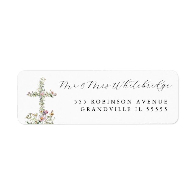 Meadow wildflower cross Religious Christian Design Label (Front)