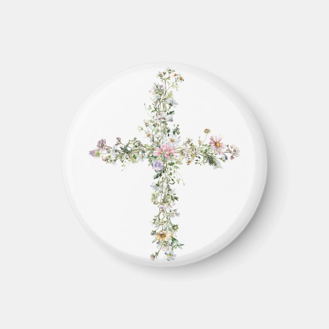 Meadow wildflower cross Religious Christian Magnet (Front)