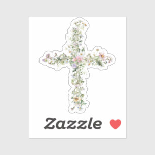 Meadow wildflower cross Religious Christian Sticker