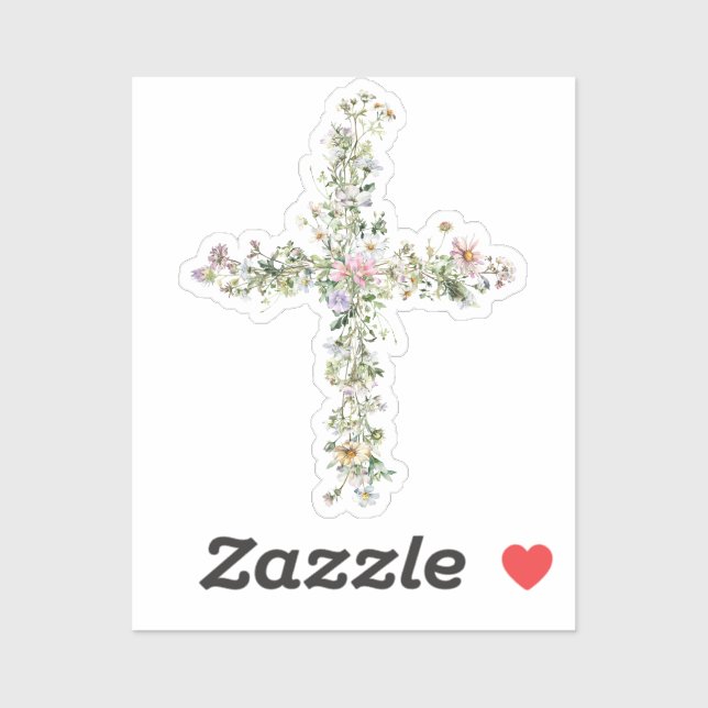 Meadow wildflower cross Religious Christian Sticker (Sheet)