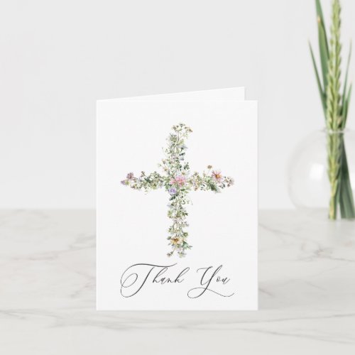 Meadow wildflower cross Religious Thank You Invitation