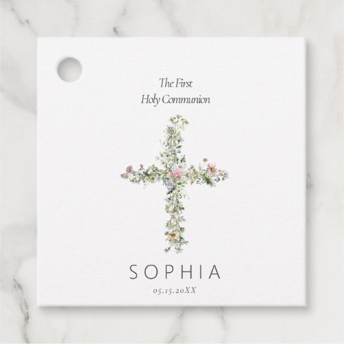 Meadow wildflower cross the First Holy Communion Favor Tags