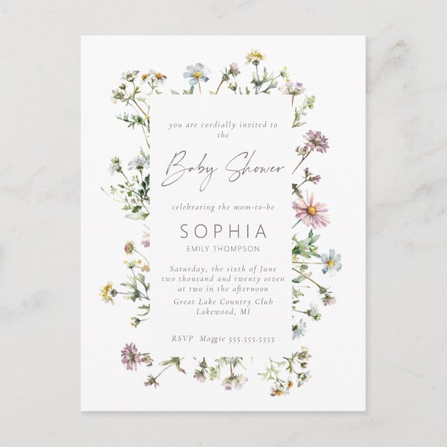 Meadow wildflower delicate Baby Shower Postcard (Front)