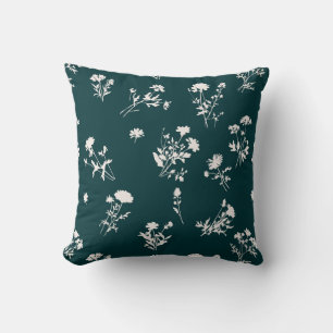 Meadow wildflower delicate teal pattern throw pillow