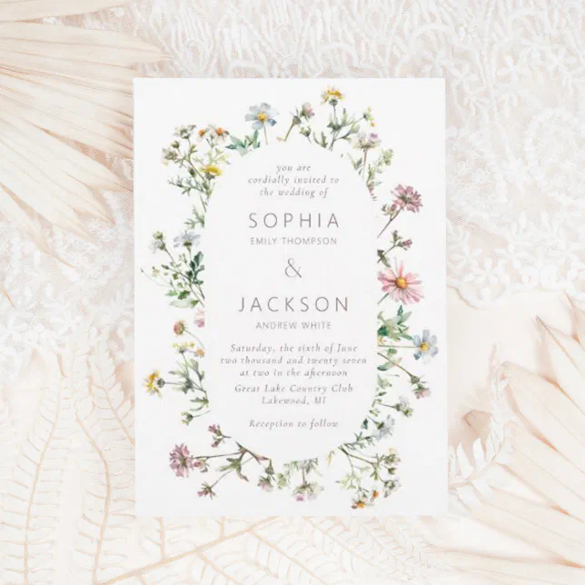 Meadow Wildflower Delicate Wedding Invitation | Zazzle