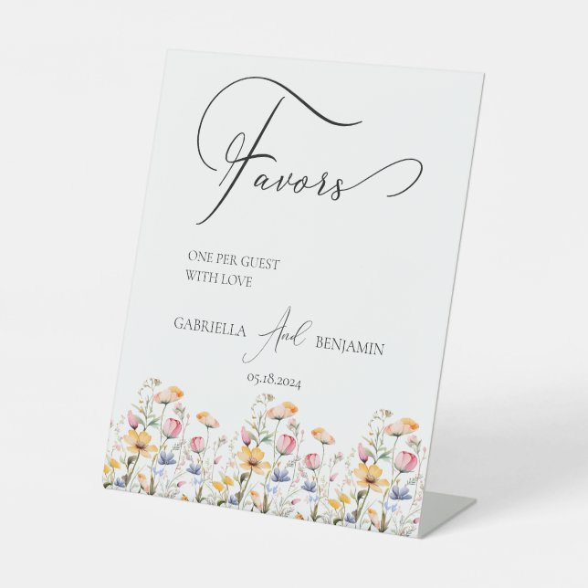 Meadow Wildflower Favors Wedding Tabletop Pedestal Sign (Front)