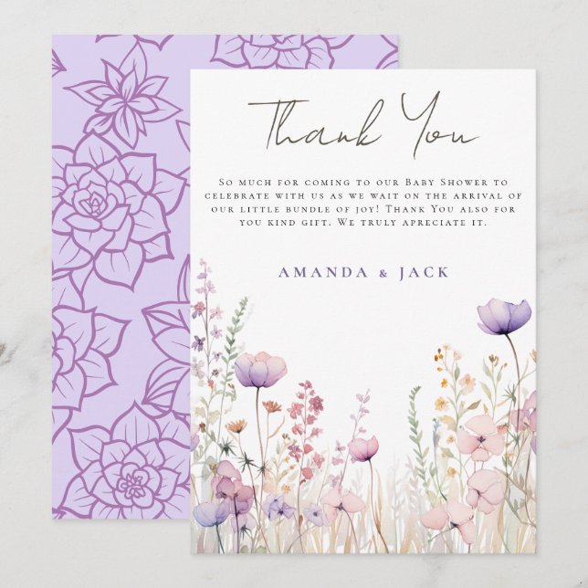 Meadow Wildflower Field Baby Shower Woodland Thank You Card (Front/Back)