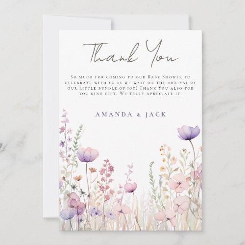 Meadow Wildflower Field Baby Shower Woodland Thank You Card