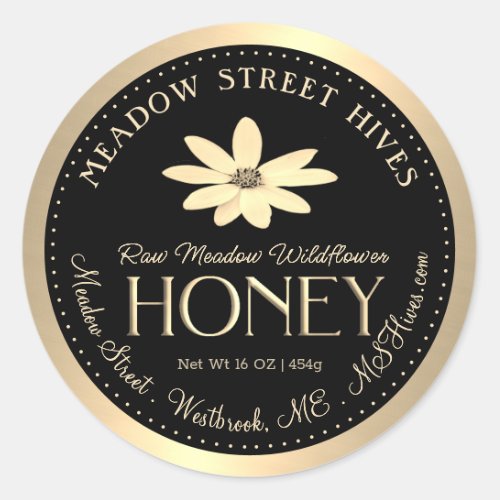 Meadow Wildflower Honey Native Sunflower on Black Classic Round Sticker