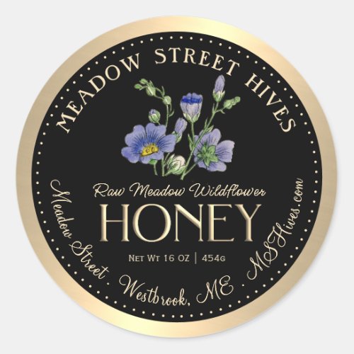 Meadow Wildflower Honey Spring Ephemerals on Black Classic Round Sticker