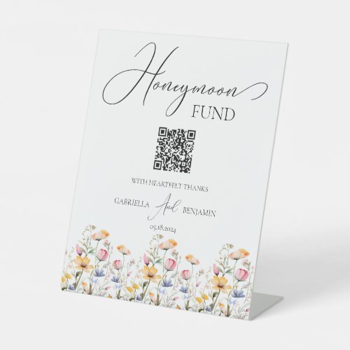 Meadow Wildflower Honeymoon Fund Wedding Tabletop Pedestal Sign