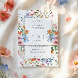 Meadow Wildflower Monogram Floral Wedding  Invitation Belly Band