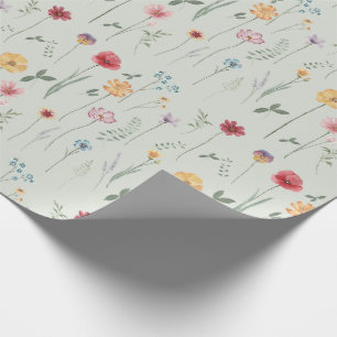 Meadow Wildflower Pattern Cottagecore Boho Sage Wrapping Paper