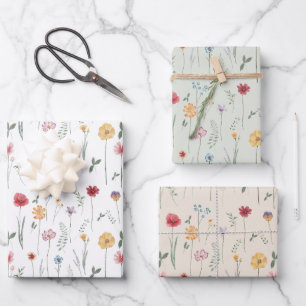 Meadow Wildflower Pattern Cottagecore Boho Vibe Wrapping Paper Sheets