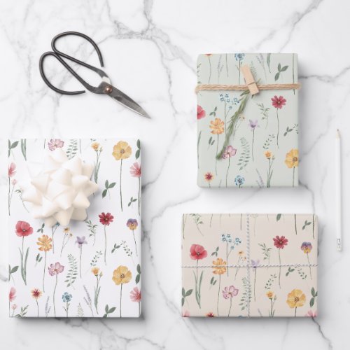 Meadow Wildflower Pattern Cottagecore Boho Vibe Wrapping Paper Sheets